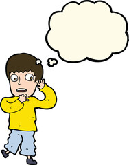 cartoon frightened boy with thought bubble
