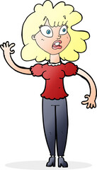 cartoon worried woman waving