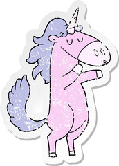 distressed sticker of a cartoon unicorn