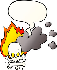cartoon spooky burning bones with speech bubble in smooth gradient style