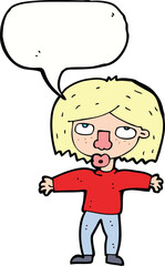 cartoon girl looking upwards with speech bubble