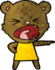 angry cartoon bear in dress shouting