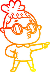 warm gradient line drawing of a cartoon woman wearing glasses