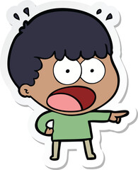 sticker of a cartoon shocked man pointing
