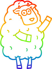 rainbow gradient line drawing of a cartoon sheep