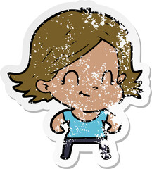 distressed sticker of a cartoon friendly girl