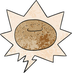 cartoon donut with speech bubble in retro texture style