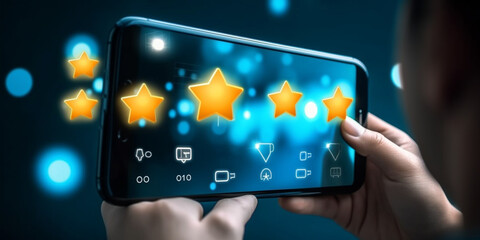 Fototapeta premium App Erklärung für Smartphone als Zeichnung für Sterne Bewertung, ai generativ