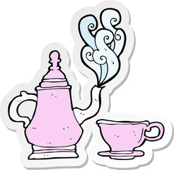 sticker of a cartoon coffee pot and cup