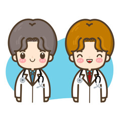 Cartoon doctor smiling. Medical doctor in white coat. vector illustration isolated cartoon background