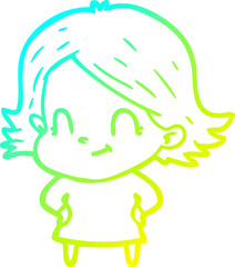 cold gradient line drawing of a cartoon friendly girl
