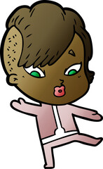 cartoon surprised girl in science fiction clothes