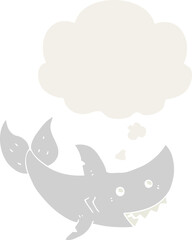 cartoon shark with thought bubble in retro style