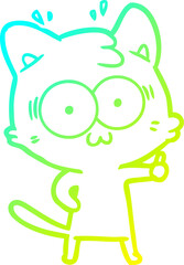 cold gradient line drawing of a cartoon surprised cat