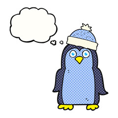 freehand drawn thought bubble cartoon penguin