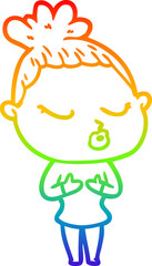 rainbow gradient line drawing of a cartoon calm woman