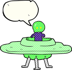 freehand drawn comic book speech bubble cartoon flying saucer