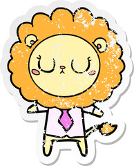 distressed sticker of a cartoon lion in business clothes
