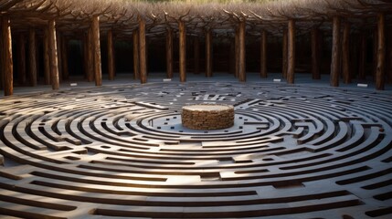 The sacred labyrinth stands as a symbol of transformation and spiritual growth, inviting seekers to embark on a profound quest for inner enlightenment. Generated by AI.