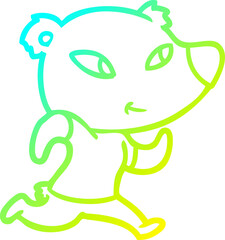 cold gradient line drawing of a cute cartoon bear