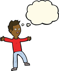cartoon startled boy with thought bubble