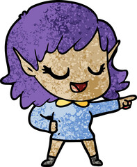 happy cartoon elf girl pointing