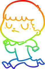 rainbow gradient line drawing of a cartoon grumpy boy