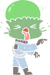weird flat color style cartoon alien pointing