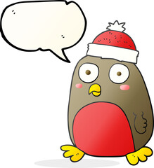 freehand drawn speech bubble cartoon christmas robin