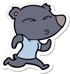sticker of a cartoon jogging bear