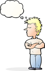 cartoon man refusing to listen with thought bubble