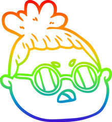 rainbow gradient line drawing of a cartoon female face