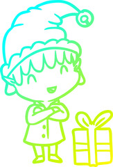 cold gradient line drawing of a happy christmas elf