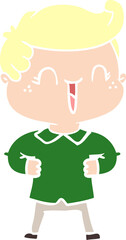 flat color style cartoon laughing boy with hands on hips