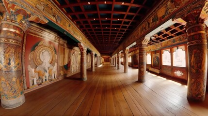 Fototapeta premium Embark on a transformative journey as you explore the serene halls and sacred spaces of a Tibetan monastery. Generated by AI.