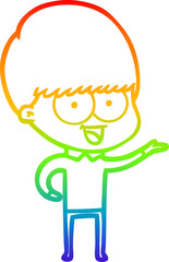 rainbow gradient line drawing of a happy cartoon boy