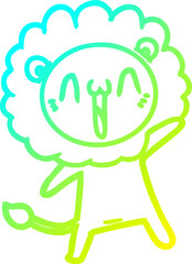 cold gradient line drawing of a happy cartoon lion
