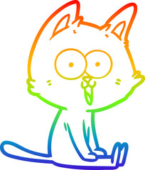 rainbow gradient line drawing of a funny cartoon cat sitting