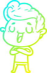 cold gradient line drawing of a happy cartoon man