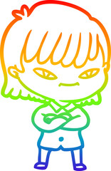 rainbow gradient line drawing of a cartoon woman