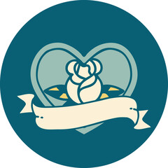 iconic tattoo style image of a heart rose and banner