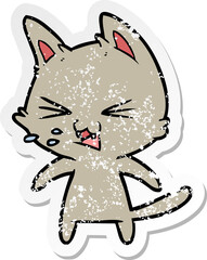 distressed sticker of a cartoon cat hissing