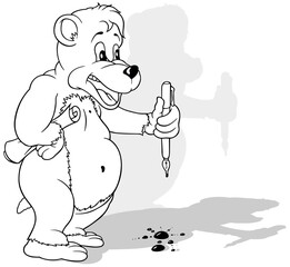 Drawing of a Standing Bear with a Writing Pen in its Paw