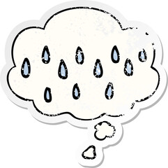 cartoon rain with thought bubble as a distressed worn sticker