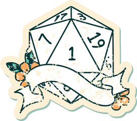 Retro Tattoo Style natural one d20 dice roll