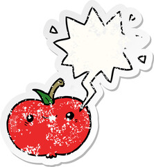 cartoon apple with speech bubble distressed distressed old sticker