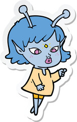 sticker of a pretty cartoon alien girl