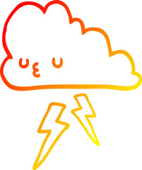 warm gradient line drawing of a cartoon storm cloud