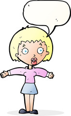 cartoon shocked woman with speech bubble