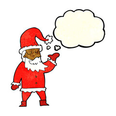 cartoon santa claus with thought bubble